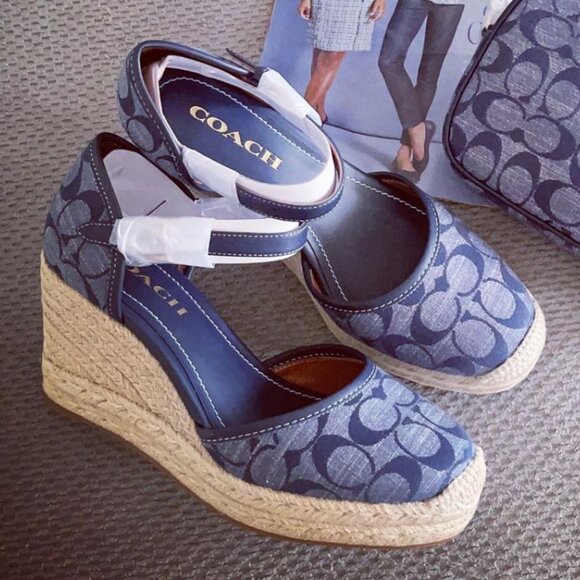 NWT - COACH Raine Espadrille In Signature Denim Sandal - size 5 US left - Picture 1 of 9